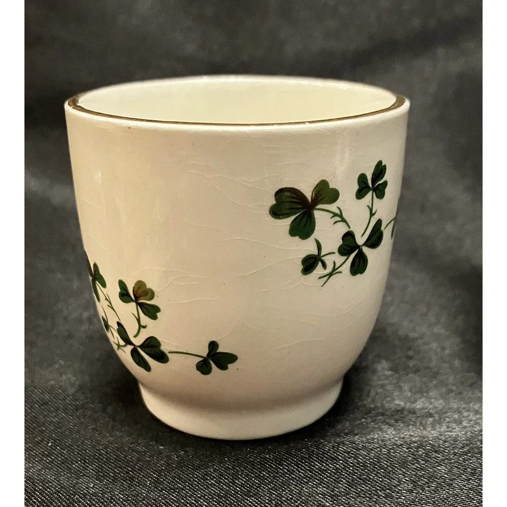 VTG Carrigaline Cork Ireland Gold Trim Lucky Irish Shamrock Souvenir Shot Glass